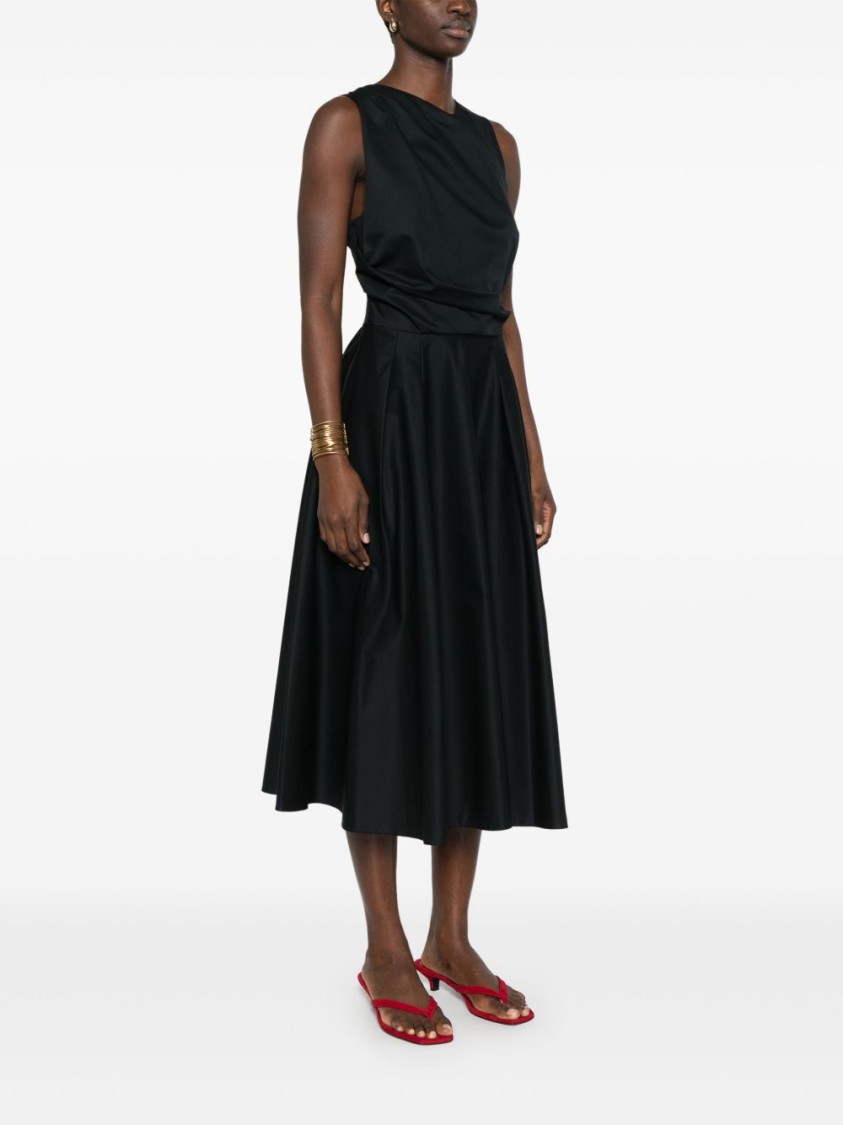ELISABETTA FRANCHI ELISABETTA FRANCHI MIDI BLACK DRESS WITH FITTED BODICE AND FLOWING SKIRT