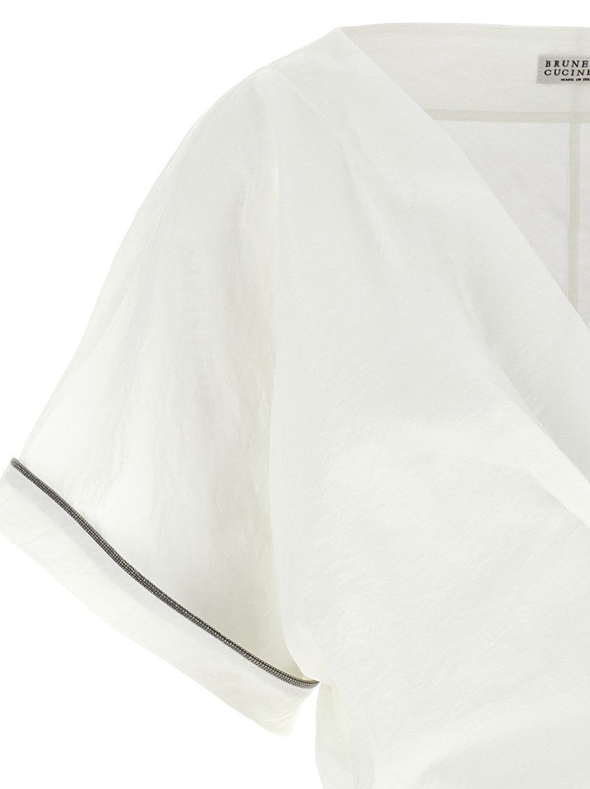 Brunello Cucinelli Monili Embellished Cropped Blouse In White