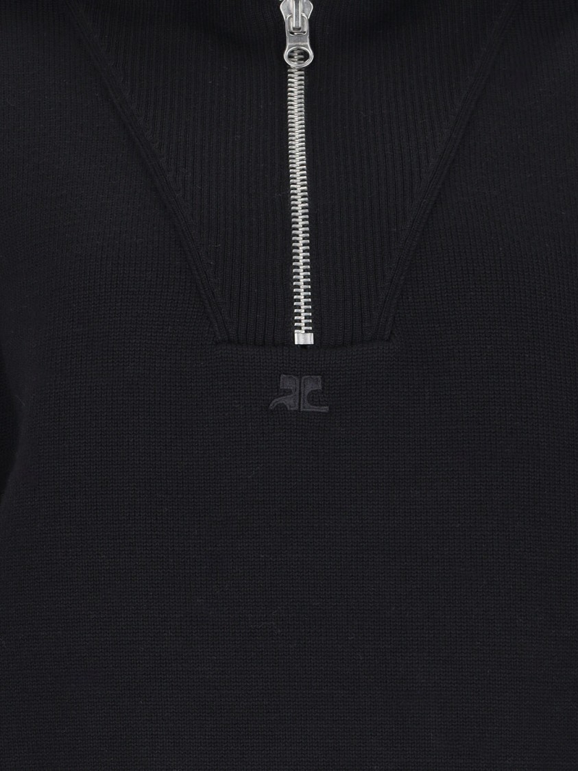 Courrèges Trucker Turtleneck Sweater In Black Wool Blend In Black