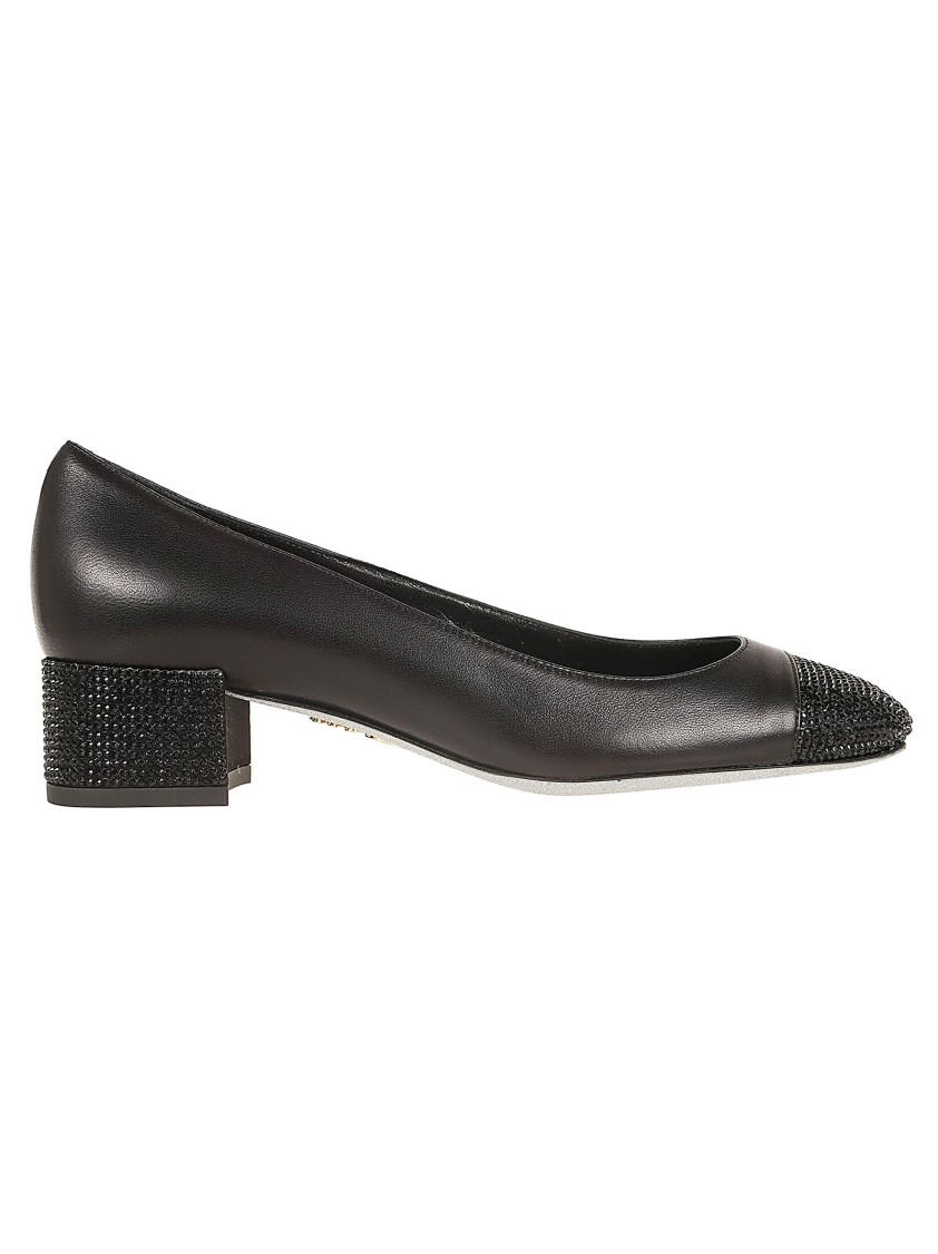 René Caovilla Embellished Closed Toe Block Heel Pumps In Black