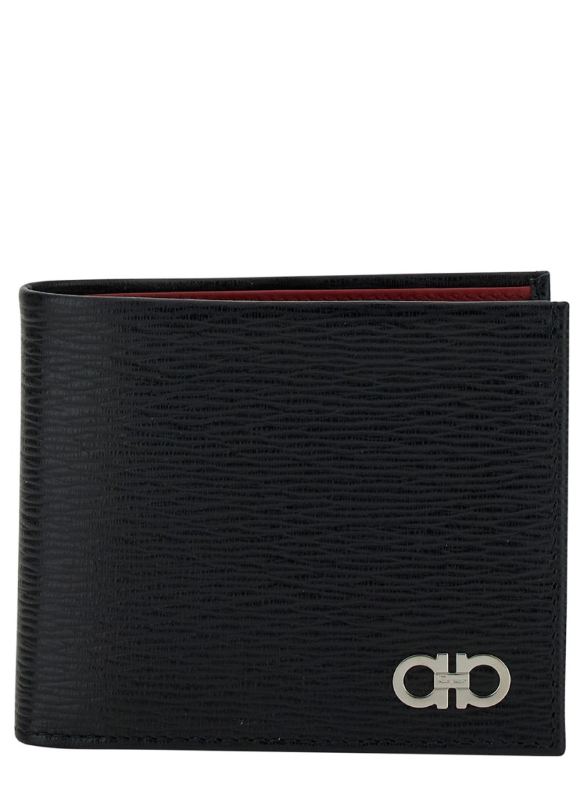 Ferragamo Salvatore  Revival Gancini Black Wallet In Textured Leather
