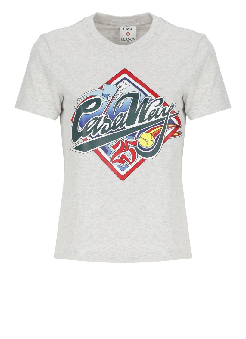 Casablanca Womens Casa Way World Series Printed Cotton-jersey T-shirt Grey In Gray
