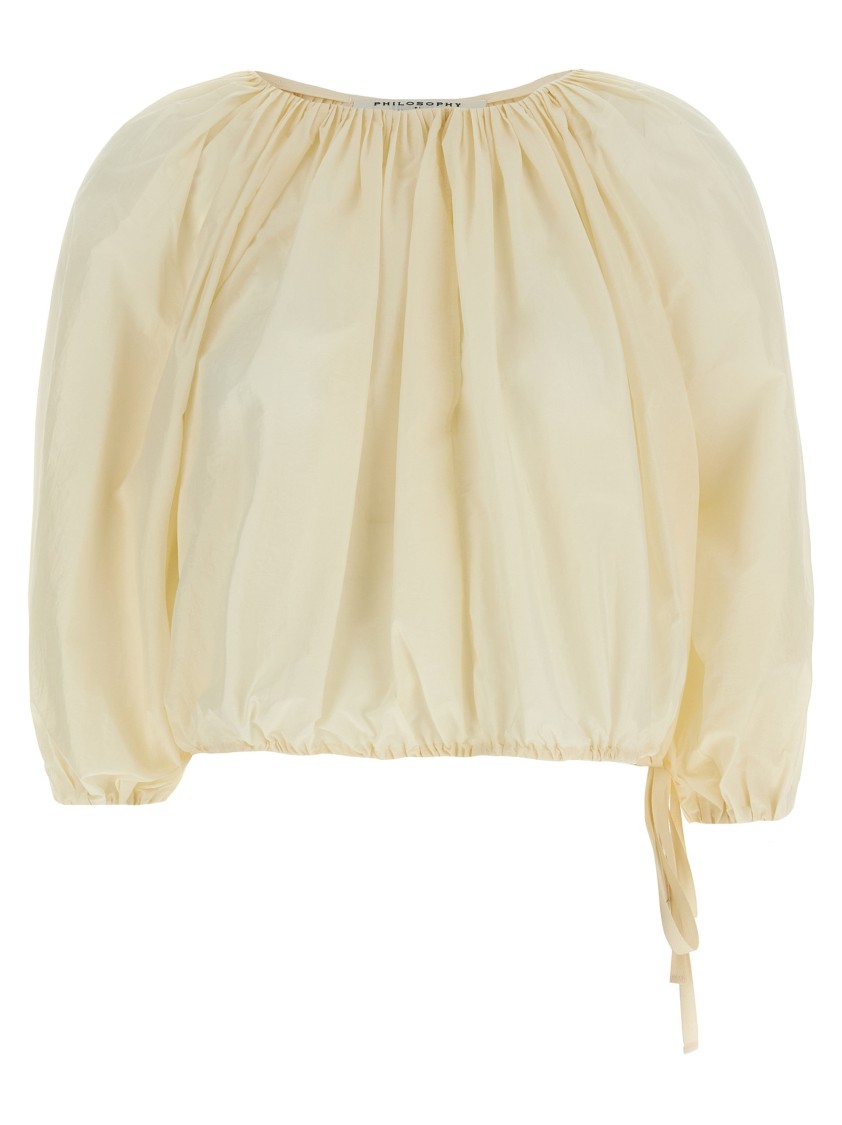 Philosophy Di Lorenzo Serafini White Top With Gathers And Elastic Waist With Drawstring In Tech Fabric Woman