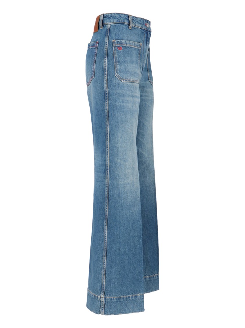 Victoria Beckham Straight Trousers With Pockets And Stitching In Blue