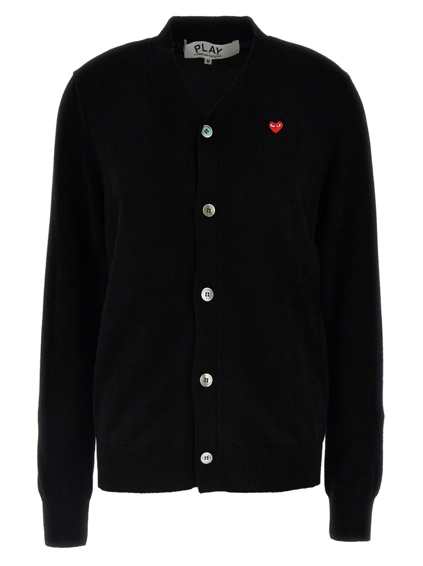 Comme Des Garçons Button-closure Black Wool Cardigan With Logo Patch