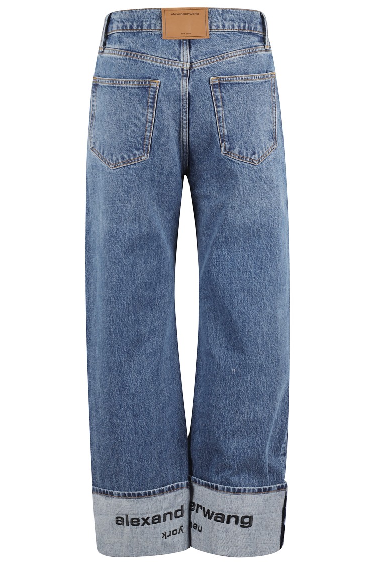 Alexander Wang Mid Rise Straight Jean With Embroidered Cuff In Blue