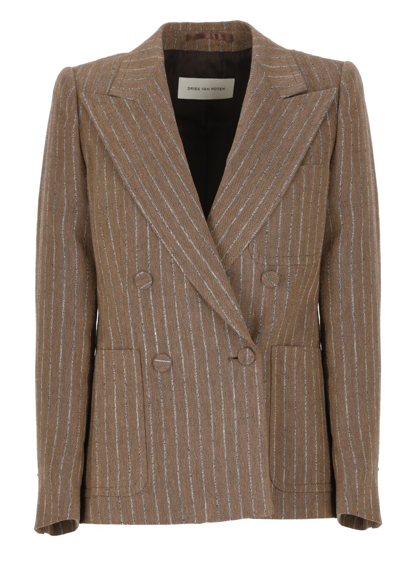 Shop Dries Van Noten Linen Double-breasted Blazer
