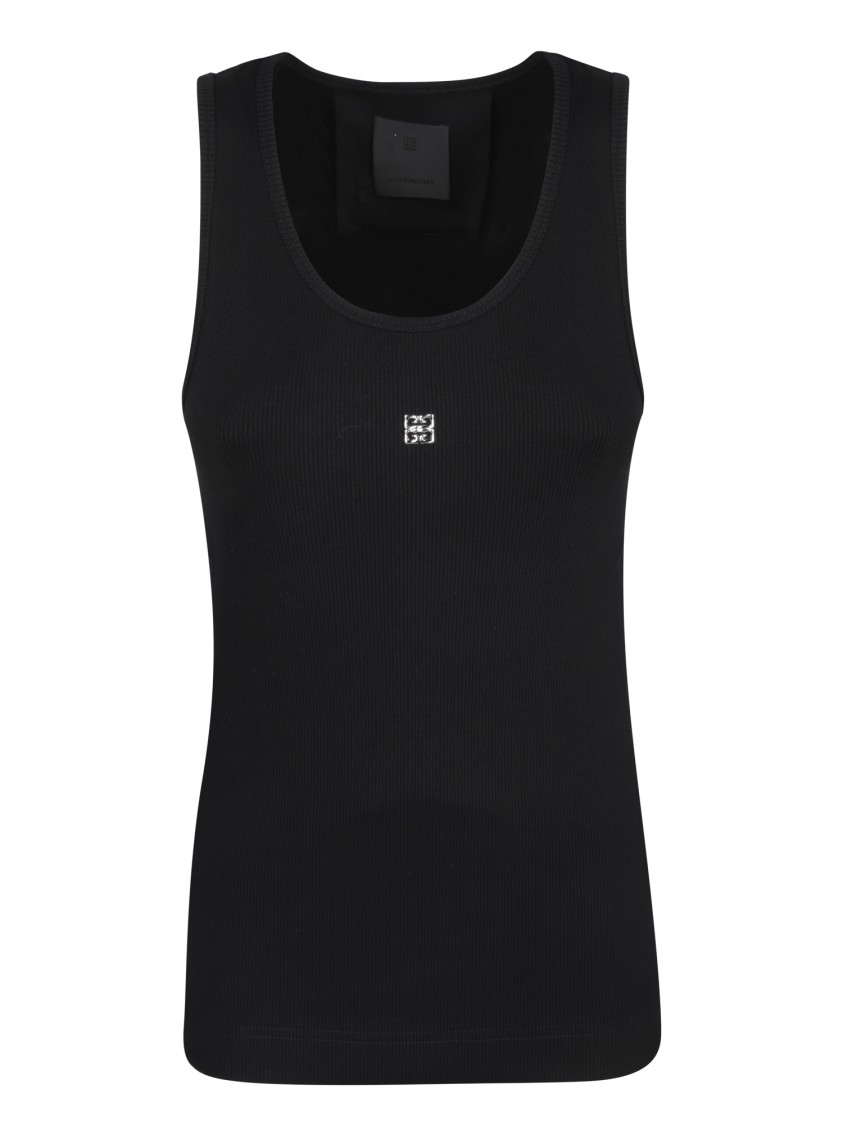 Givenchy Sleeveless Black Stretch Top With Silver Logo Detail In Black