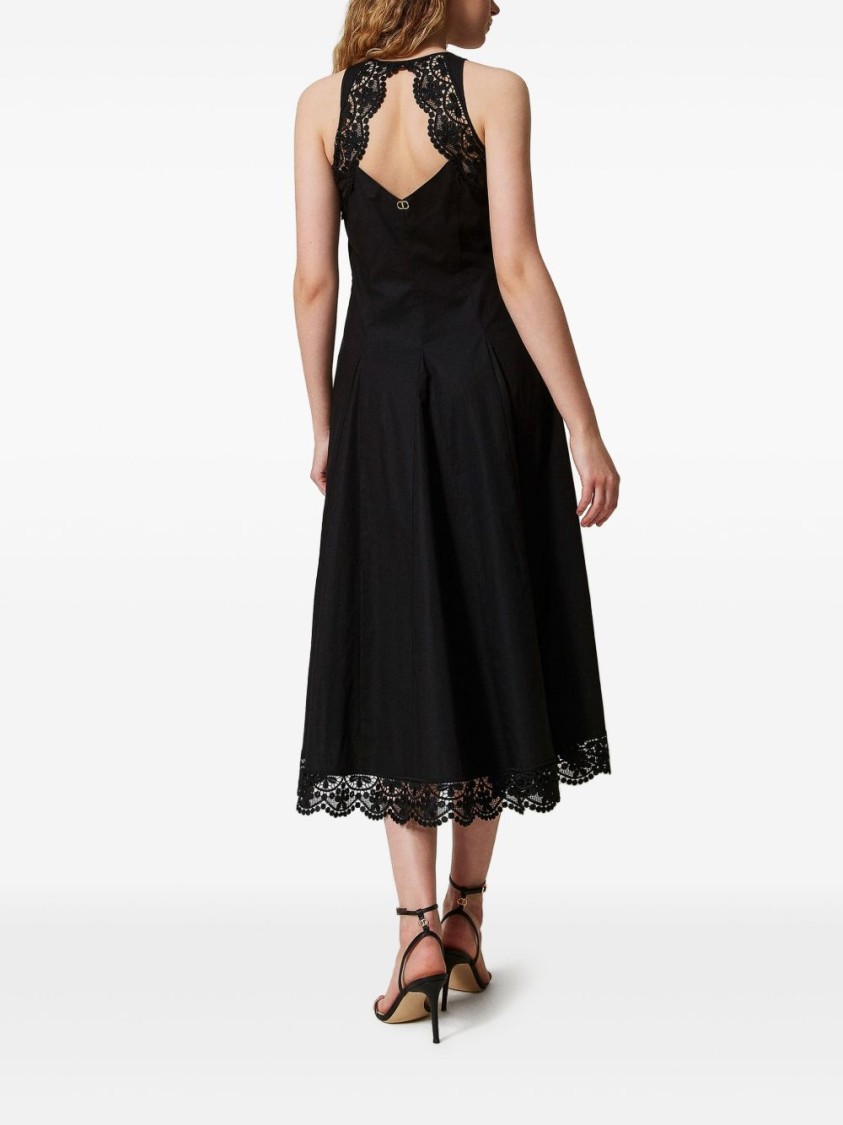 Shop Twinset Twin-set Fitted Black Dress With Lace Detailing
