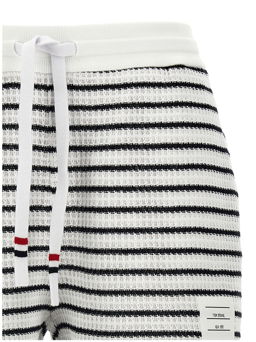Thom Browne Striped Cotton Shorts With Adjustable Drawstring In White