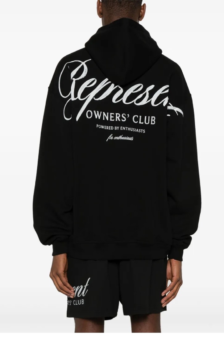 Represent Black Hoodie With Logo Lettering Detail On The Front And Maxi Logo Print On The Rear In Cotton Man