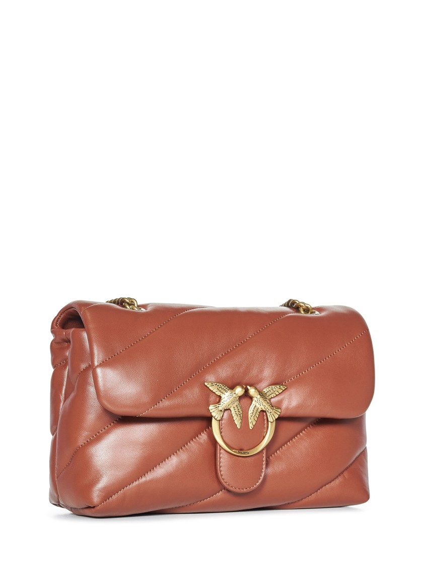 Pinko Maxi Quilted Sheepskin Shoulder Bag In Rust In Brown