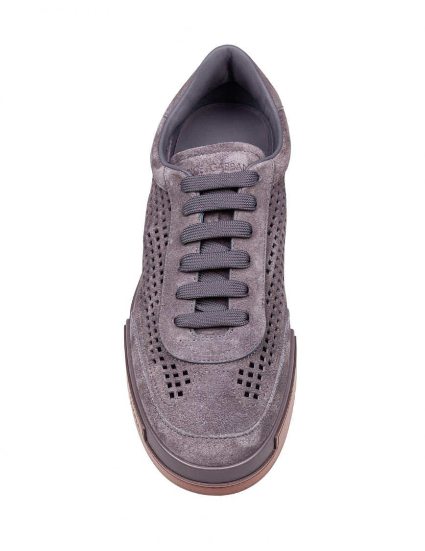 Dolce & Gabbana Portofino Yacht Perforated Distressed Suede Sneakers In Grey