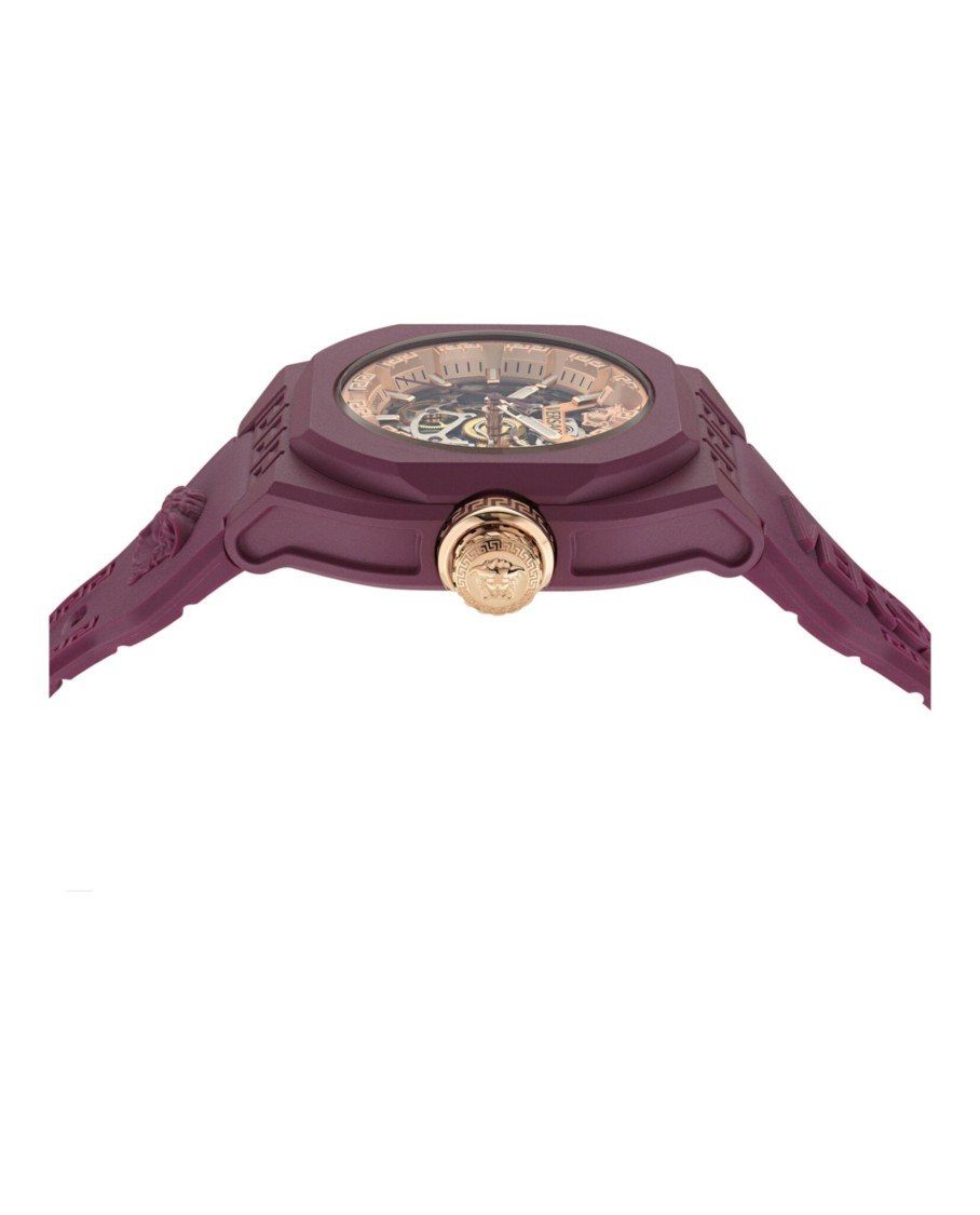 Versace V-legend Skeleton Automatic Watch In Purple