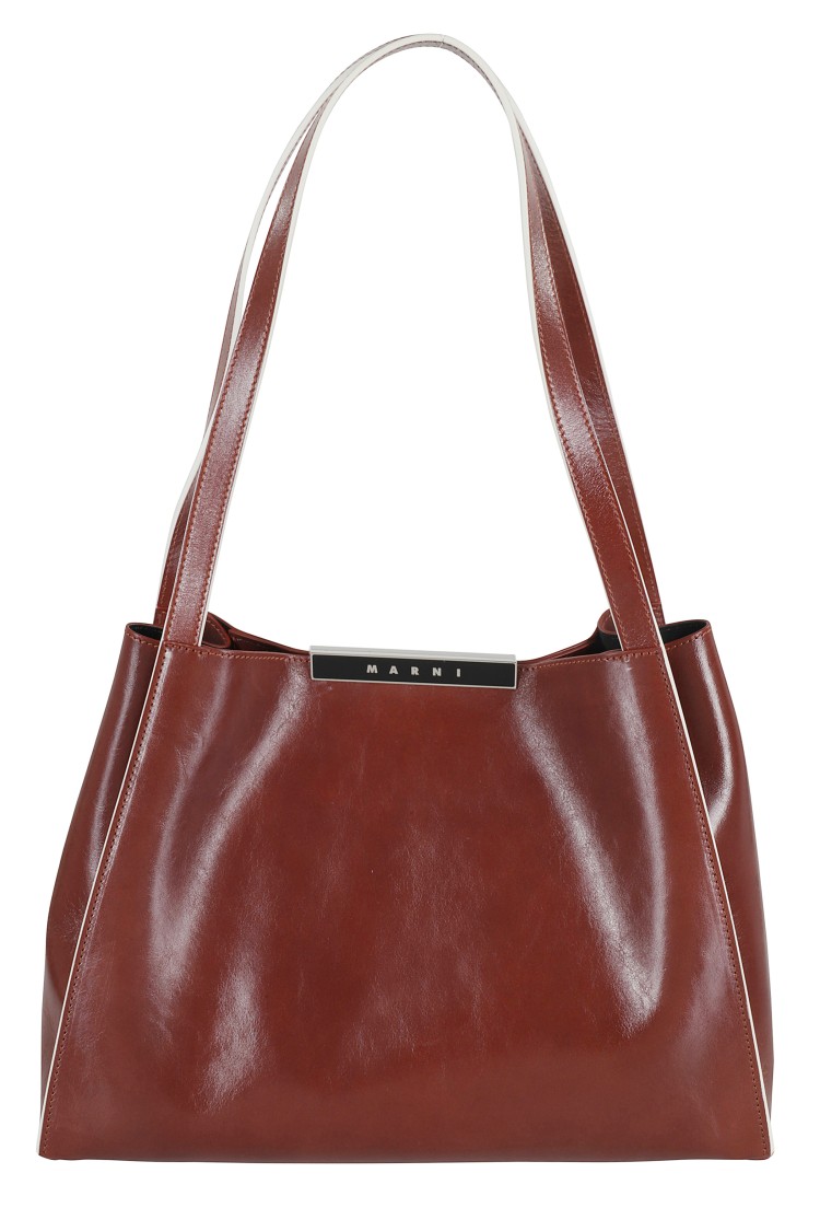 Marni Bordeaux Shiny Leather Tote Bag In Brown