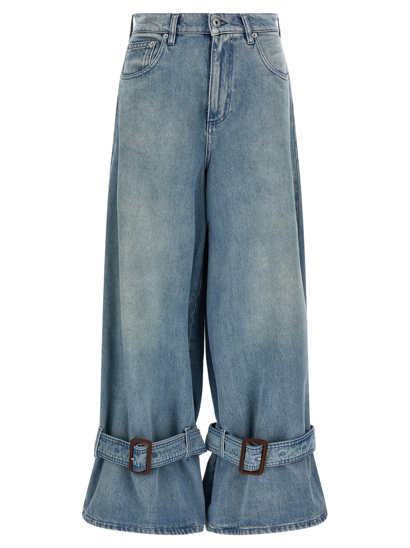 Jw Anderson Wide Jeans With Adjustable Ankle Height Belts In Blue