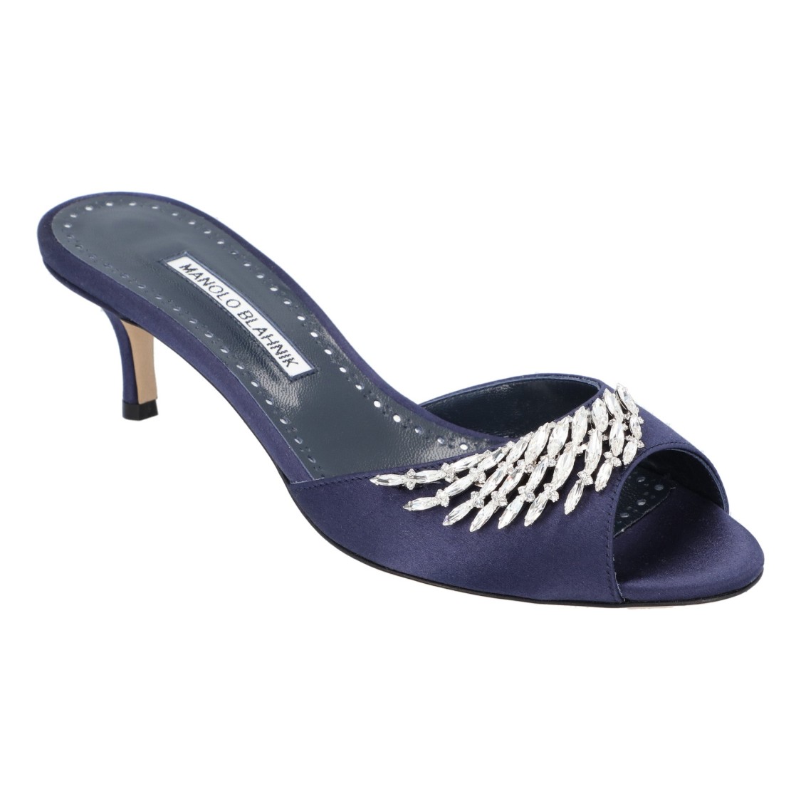 Manolo Blahnik Lumada 50 Navy Satin Mules In Blue