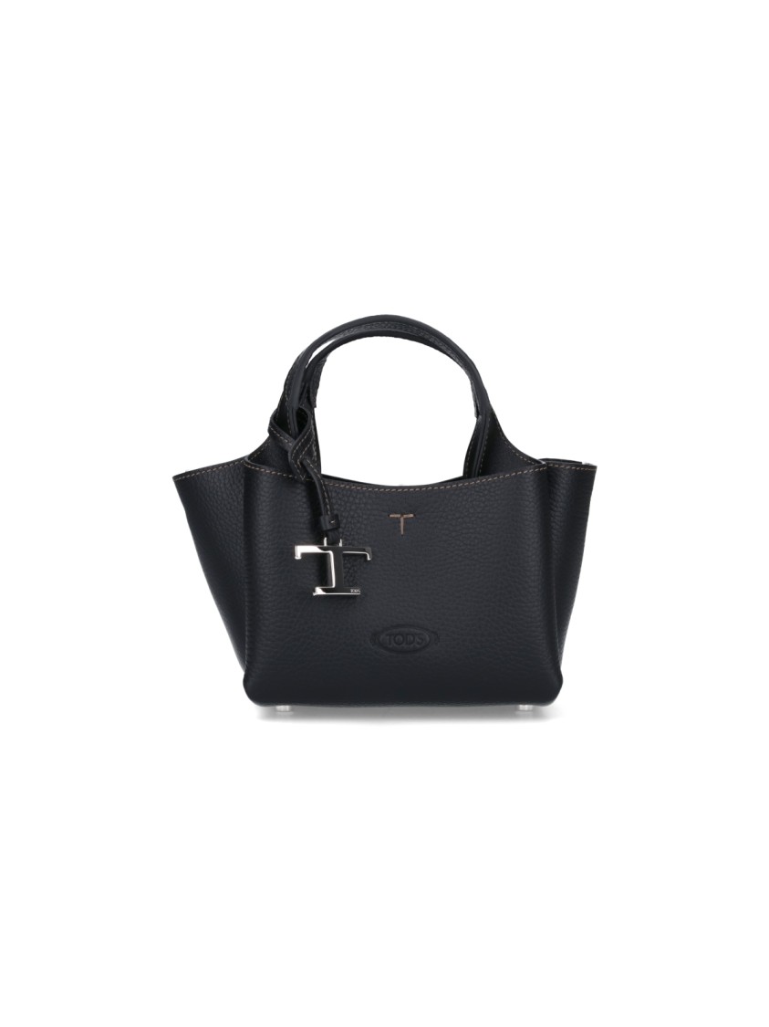 Tod's Structured Pebbled Leather Shoulder Bag With Dual Handles In Black