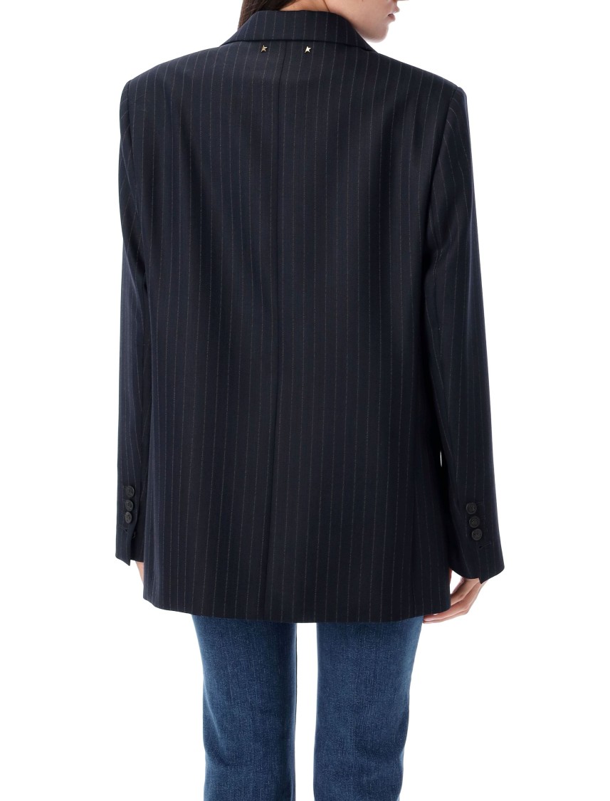 Golden Goose Single-breasted Pin Stripes Blazer In Blue