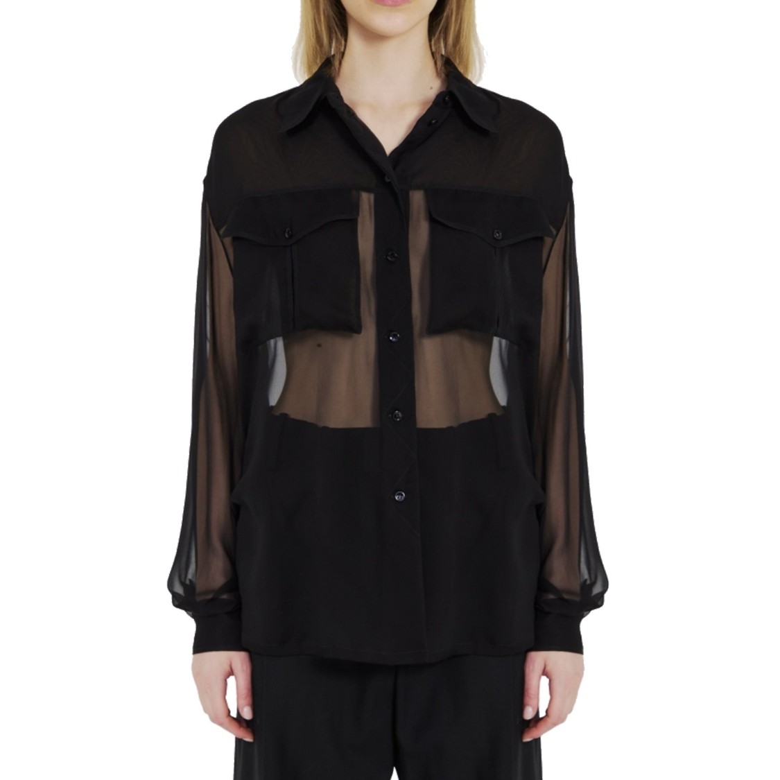 Saint Laurent Silk Crepe Muslin Shirt In Black