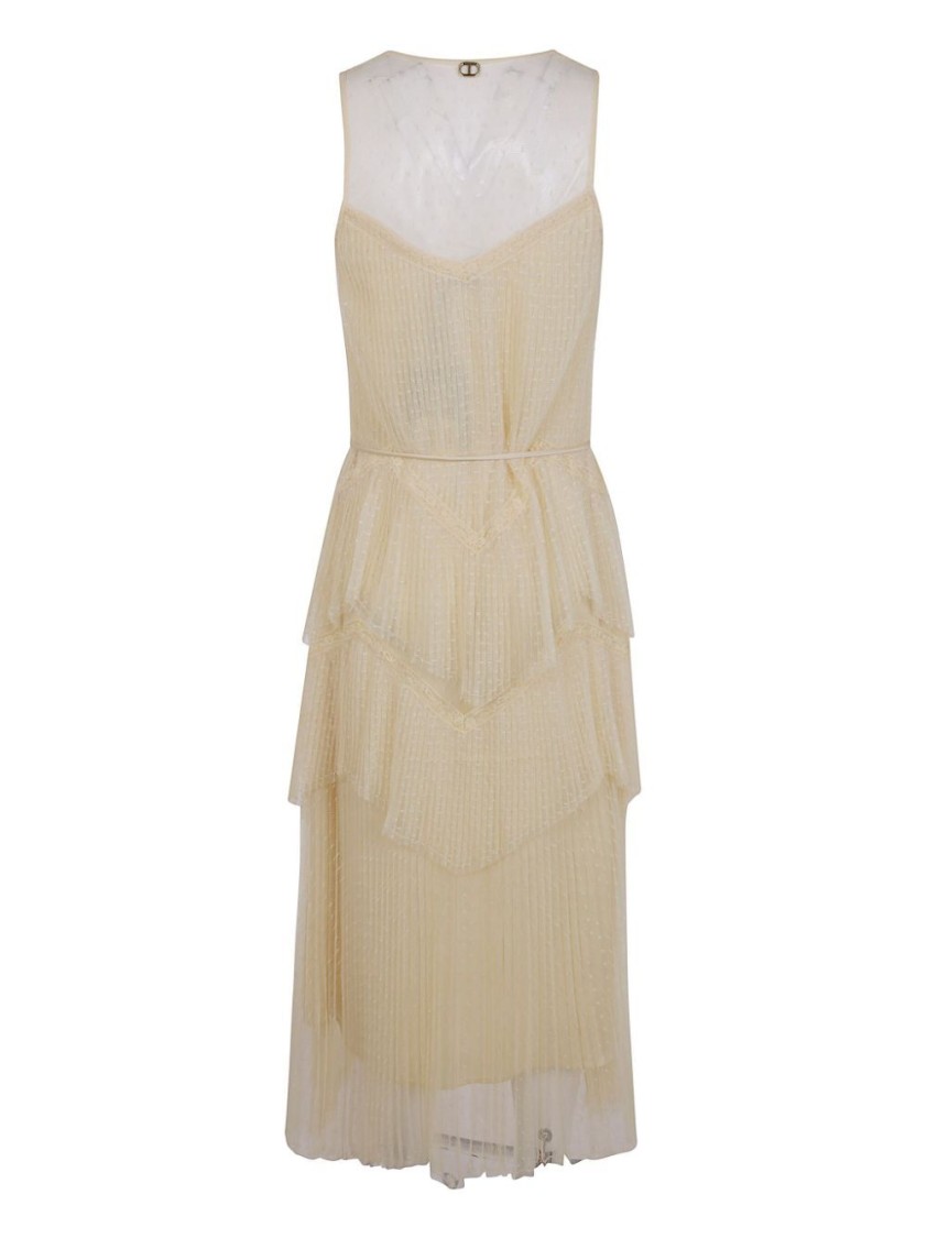 Twinset Twin-set Layered Maxi Dress With Flowing Silhouette In Neutral