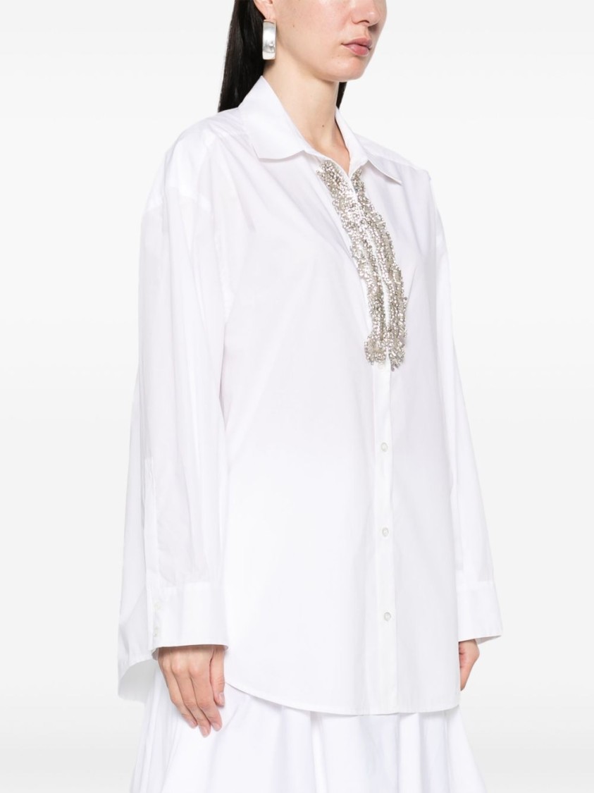 Pinko Button-up White Shirt With Intricate Embellishments