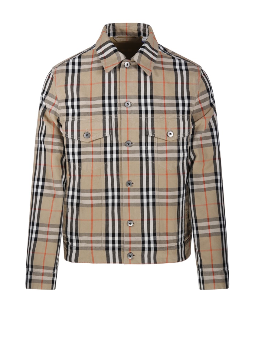 Burberry Tailored Cotton Jacket With Classic Plaid Pattern In Neutrals