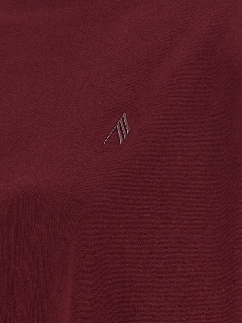 Attico Crewneck Mock Neck Logo Embroidered Top In Burgundy