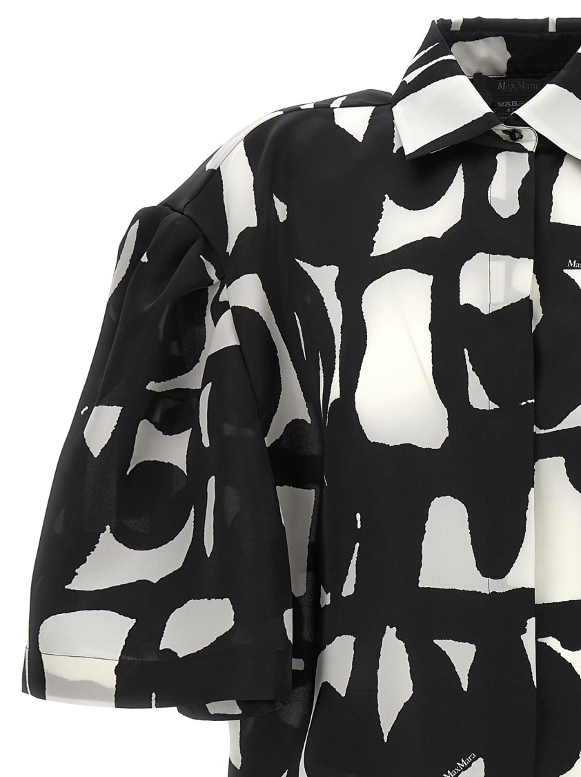 Max Mara Carella Abstract-print Puff-sleeve Collared Shirt In Black