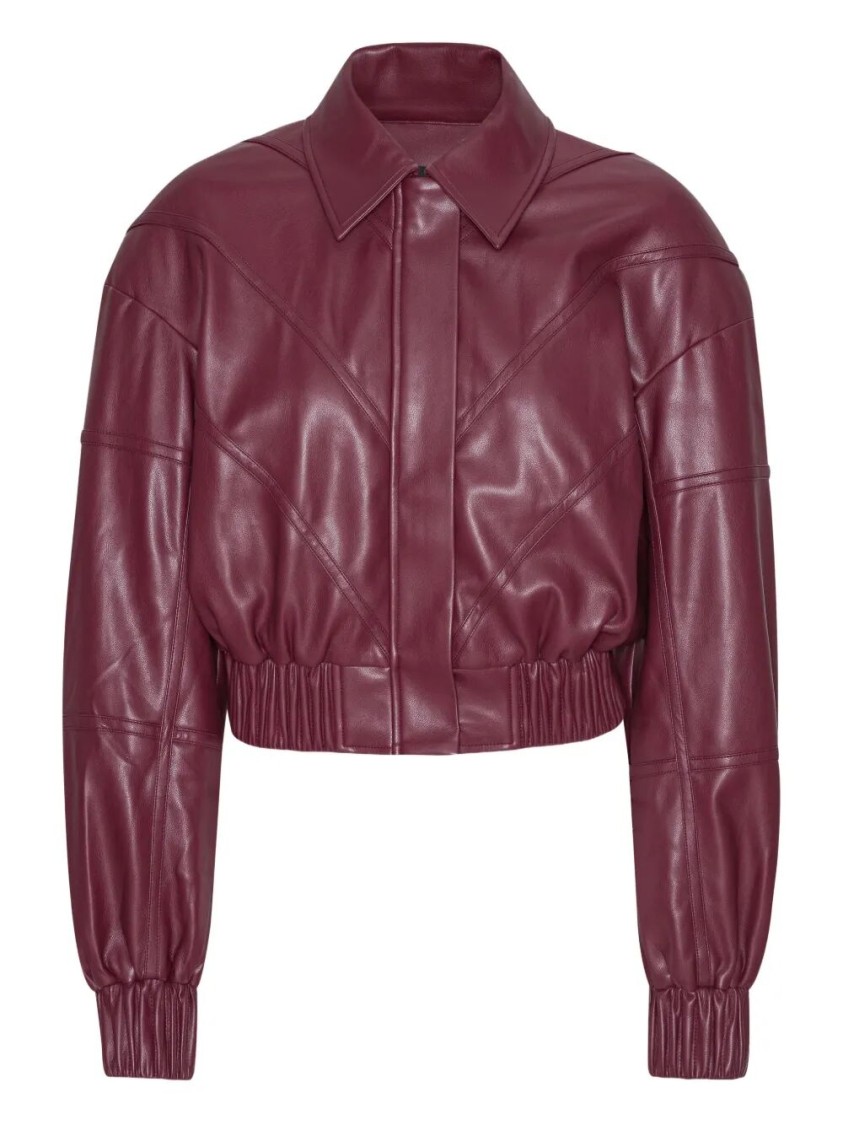 Rotate Birger Christensen Rotate Silk-finish Bomber Jacket With Ribbed Cuffs In Burgundy