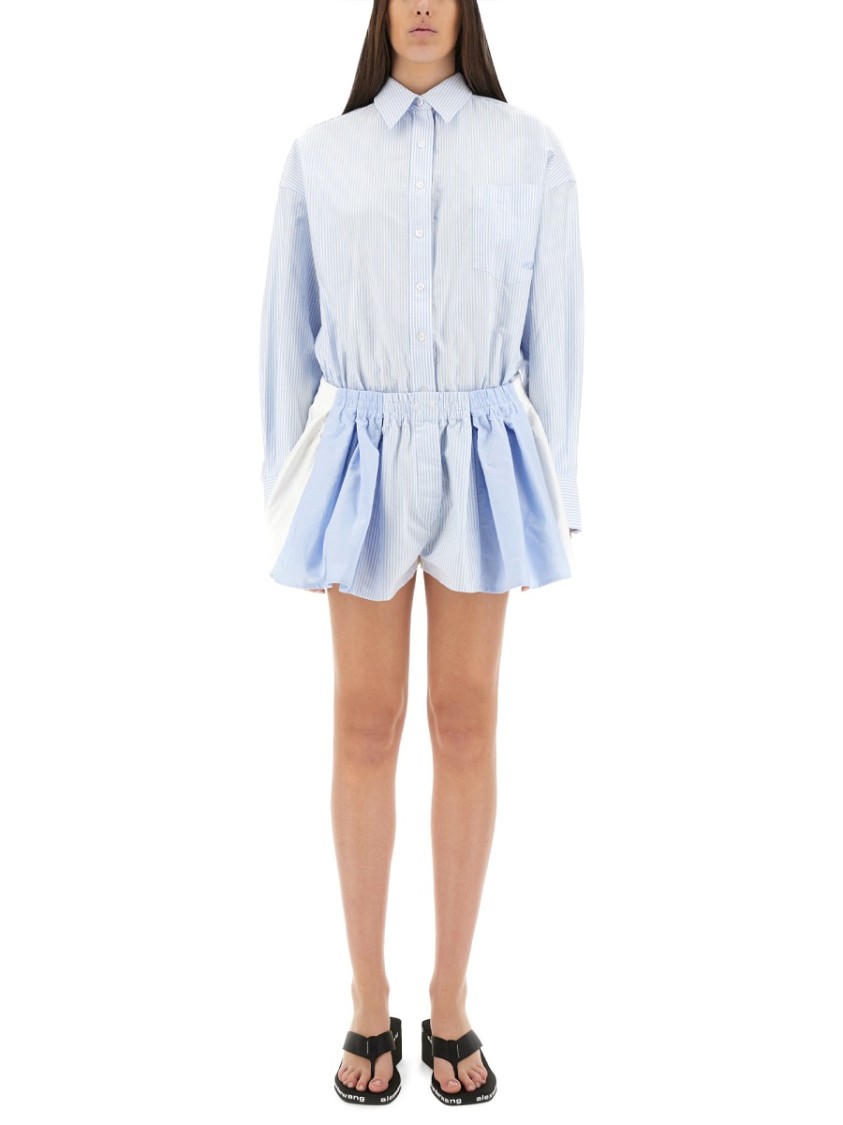 Alexander Wang Women Short Striped Overalls In Blue