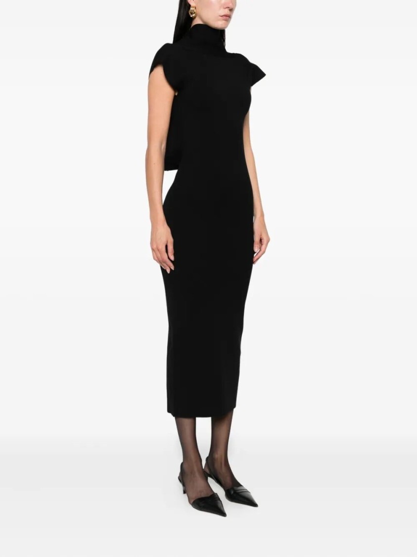 Alberta Ferretti Fitted Midi Dress With Cap Sleeves In Black