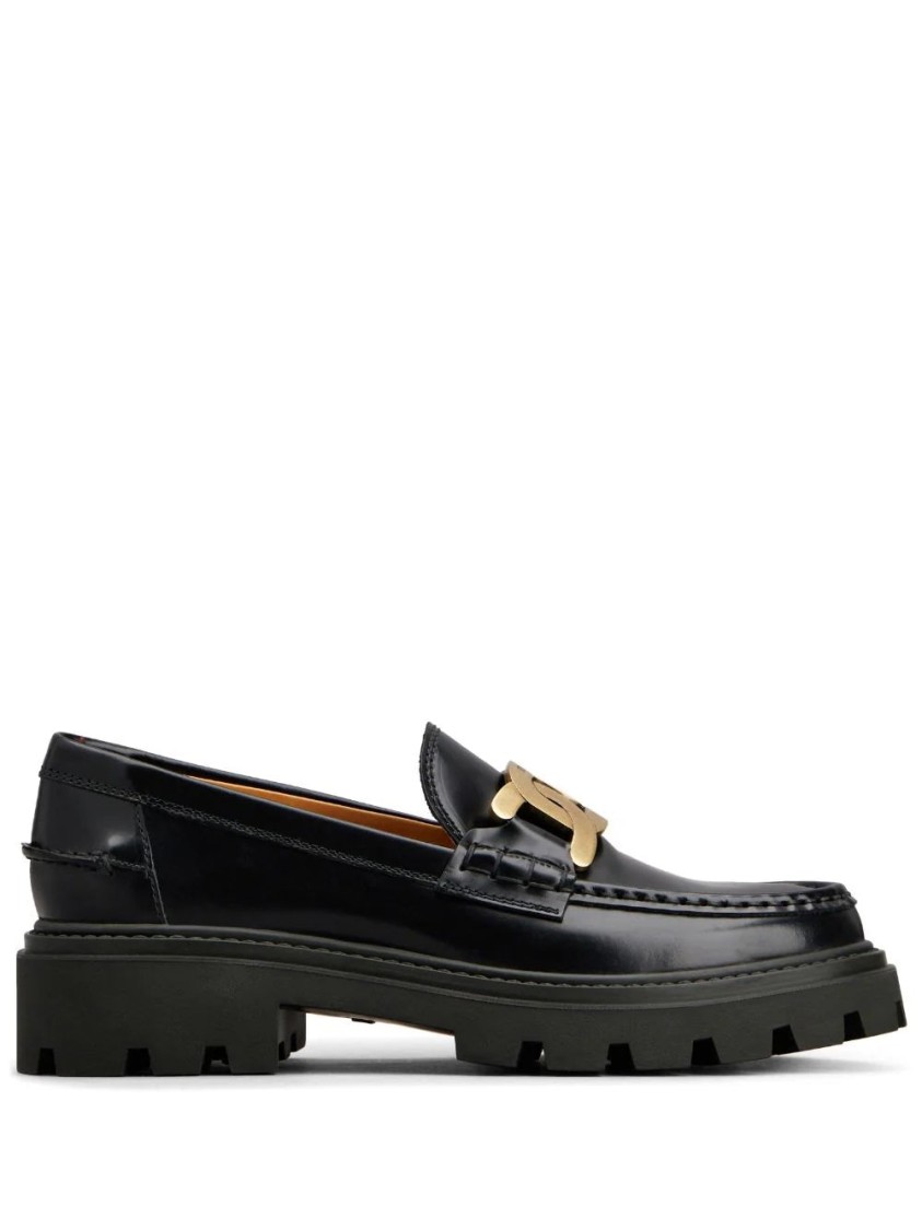Tod's Leather Loafers With Gold-tone Buckle In Black