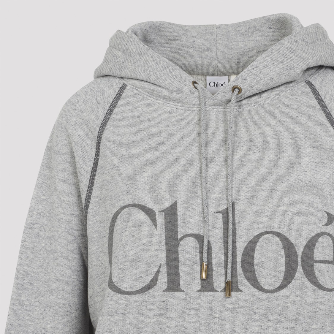 Chloé Cotton Blend Sweatshirt With Drawstring Hood And Logo In Gray