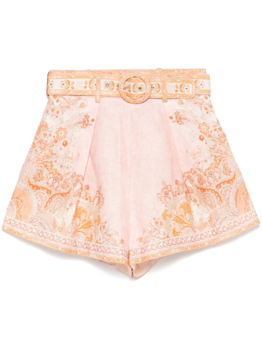 Shop Zimmermann High-waisted Floral Patterned Shorts In Neutrals