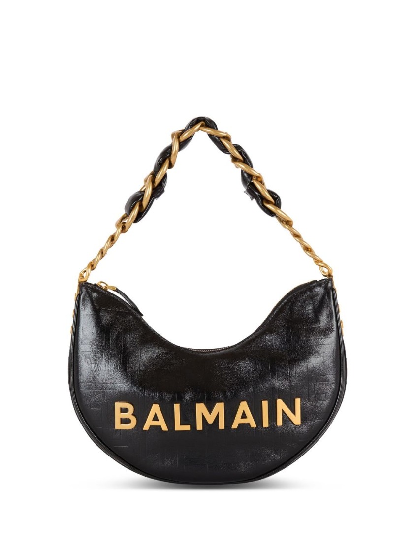 BALMAIN BALMAIN BLACK LEATHER SHOULDER BAG WITH GOLD-TONE LOGO 