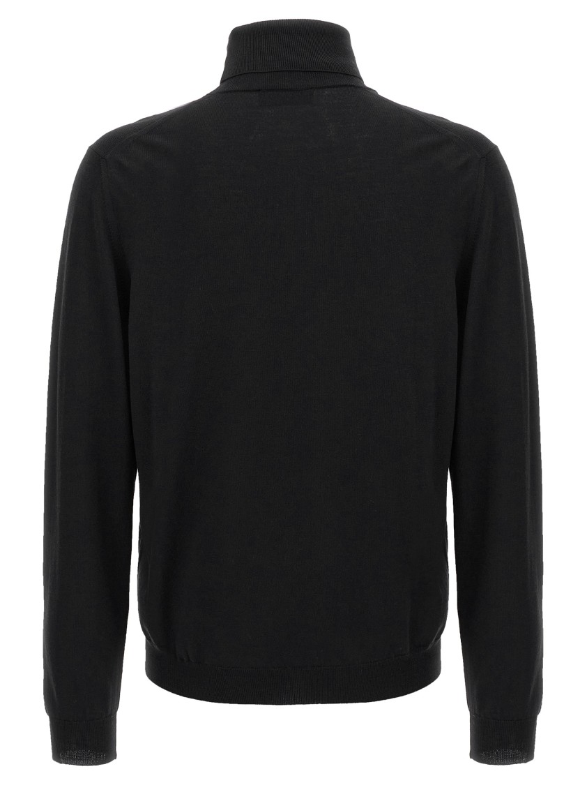 Zanone Fitted Black Wool Turtleneck Sweater With Long Cuffed Sleeves In Black