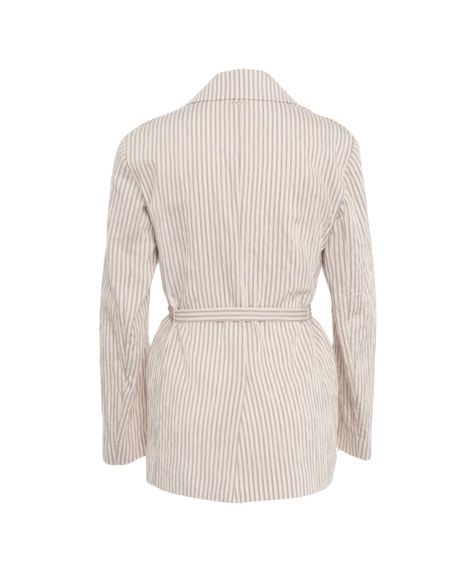 LIU •JO LIU JO STRIPED BLAZER WITH WAISTBAND AND NOTCHED LAPELS