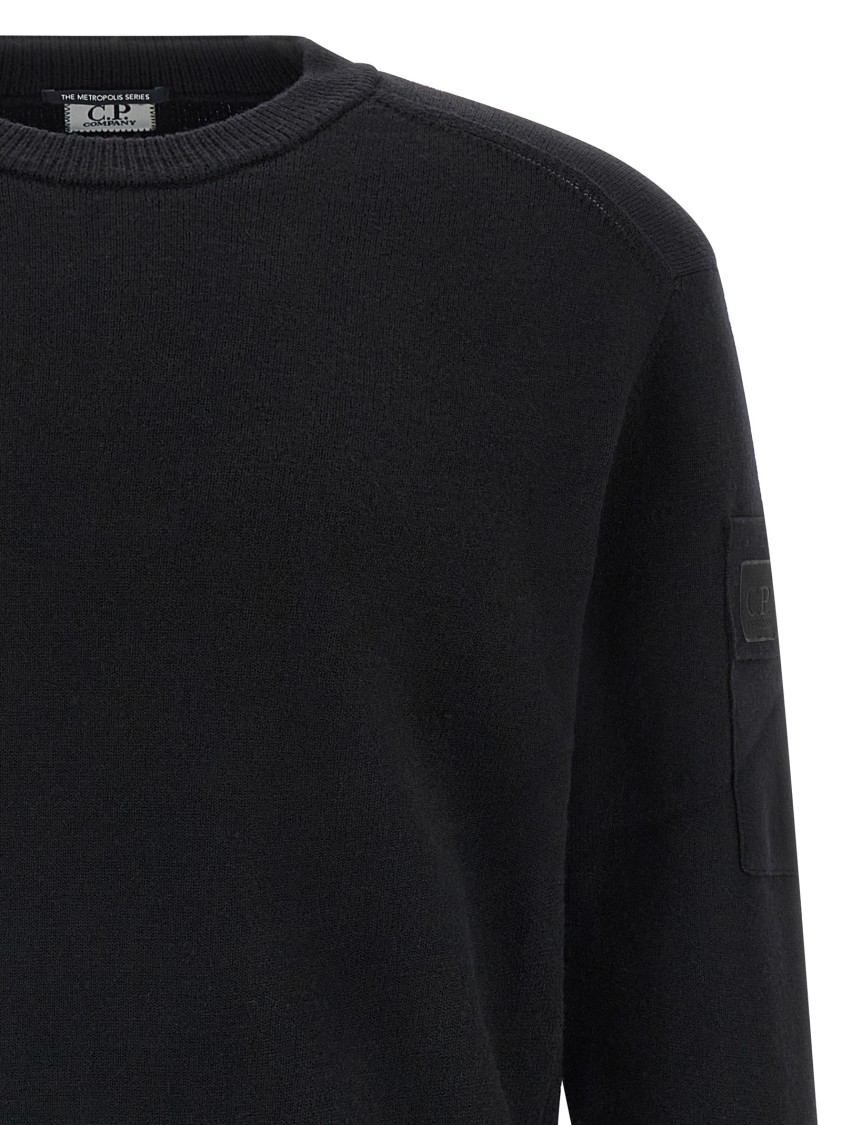C.p. Company Fine Wool Crew Neck Sweater With Patch In Black