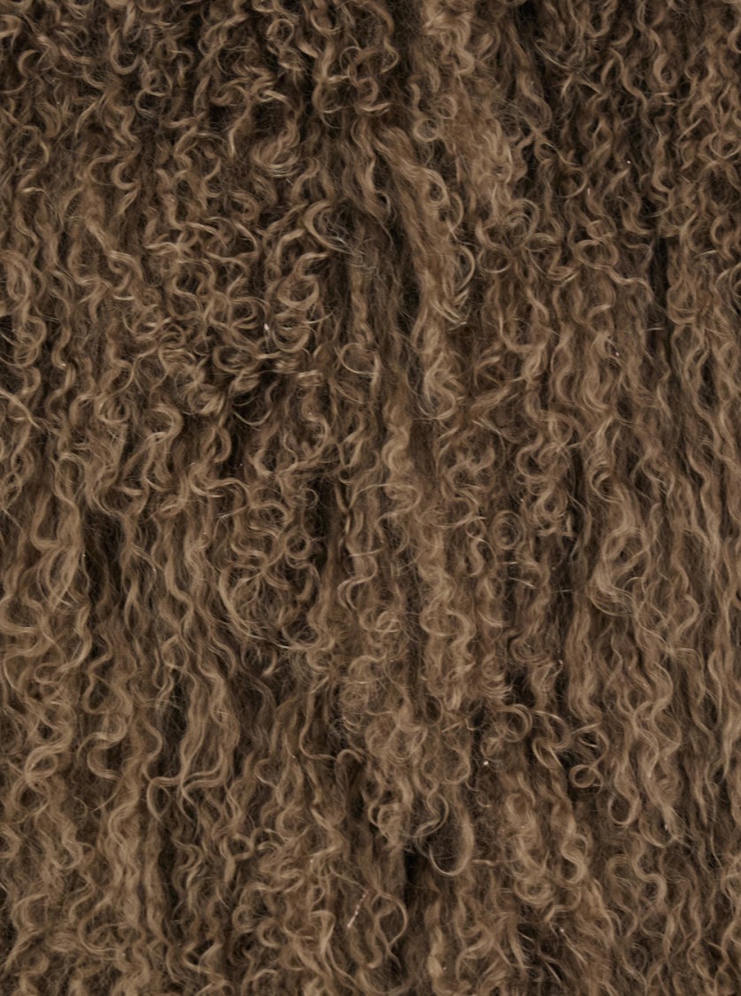 Plain Textured Brown Tibet Fur Short Jacket In Brown