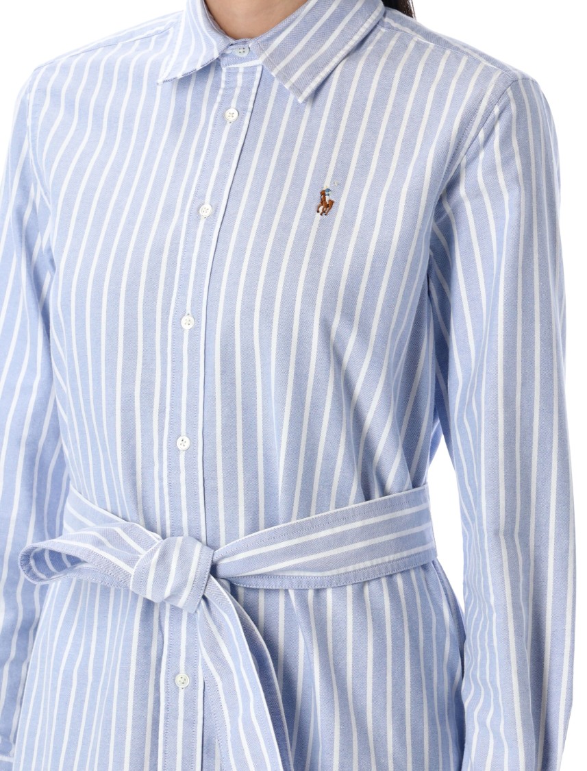 Polo Ralph Lauren Embroidered Poplin Shirt Dress With Belted Waist In Blue