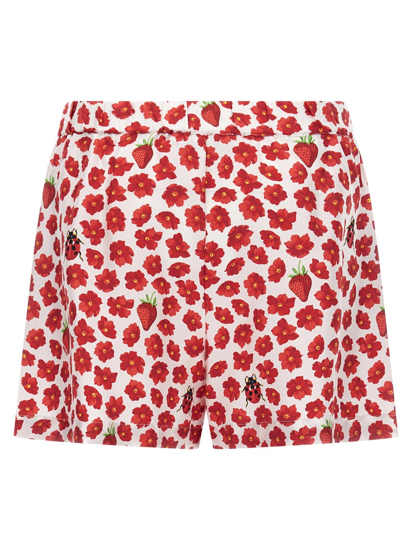 Versace 'floral Ladybug Strawberry' Elastic Waistband Shorts In Red