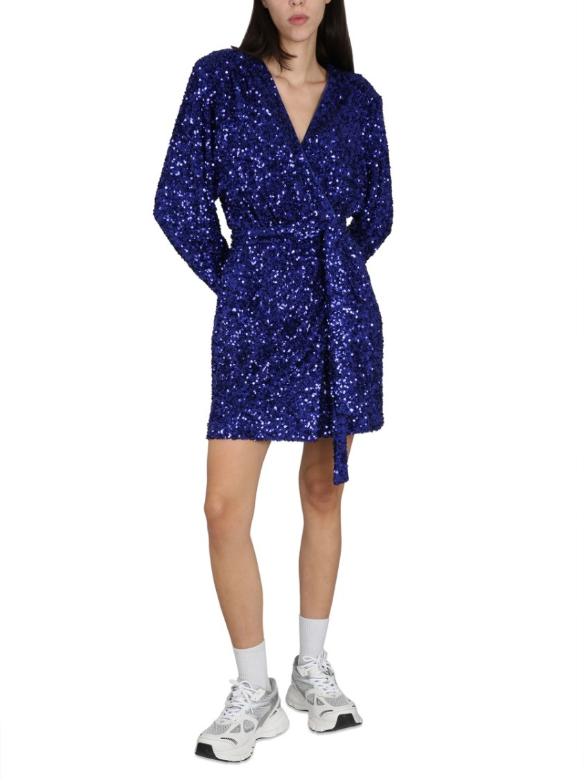 Shop Rotate Birger Christensen Rotate Deep V-neck Sequined Evening Dress With Adjustable Belt