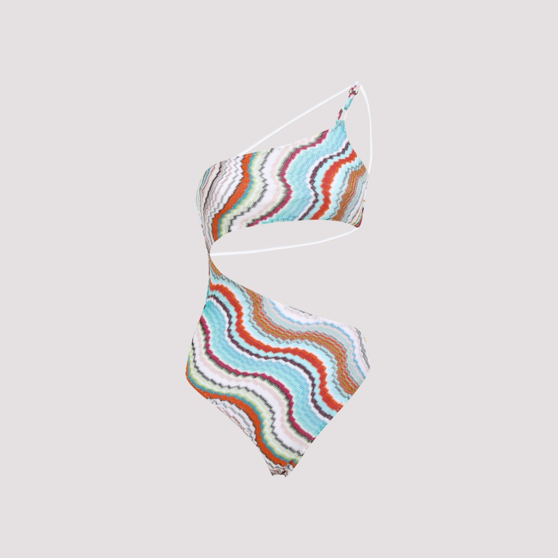 Missoni Multicolor Wave Asymmetric Cutout One-piece Swimsuit In White