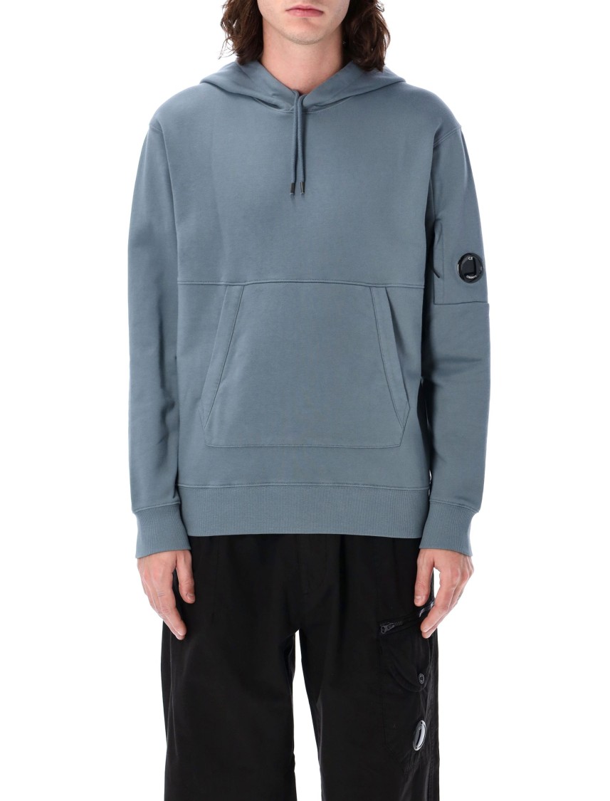 C.p. Company C.p.company Diagonal Raised Fleece Lens Hooded Sweatshirt In Blue