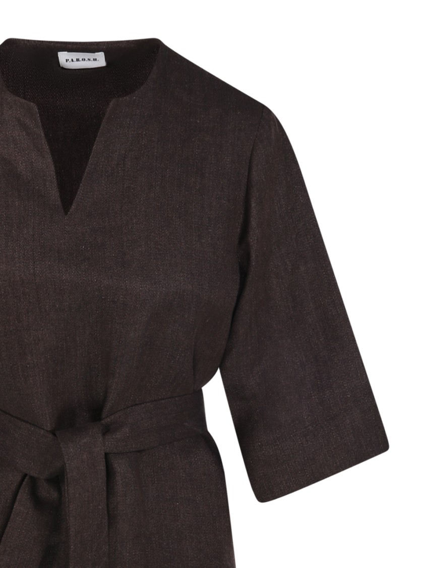 P.a.r.o.s.h Parosh Relaxed Fit Linen Blouse With V-neckline In Brown