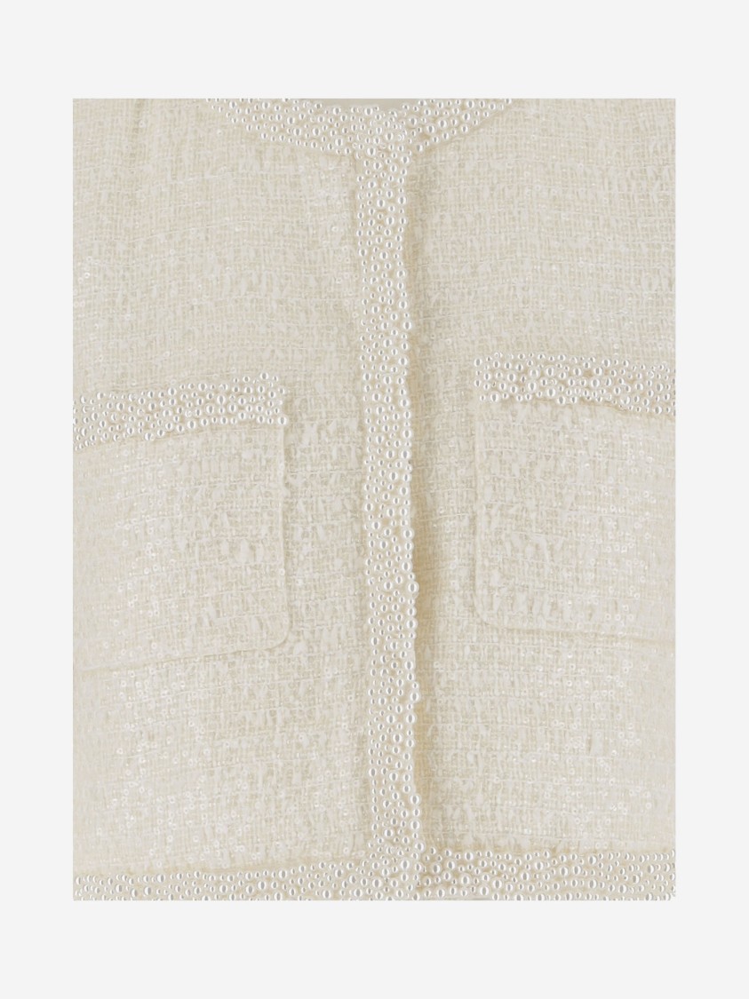 Shop Self-portrait Bouclé Jacket With Micro Sequins In Neutrals