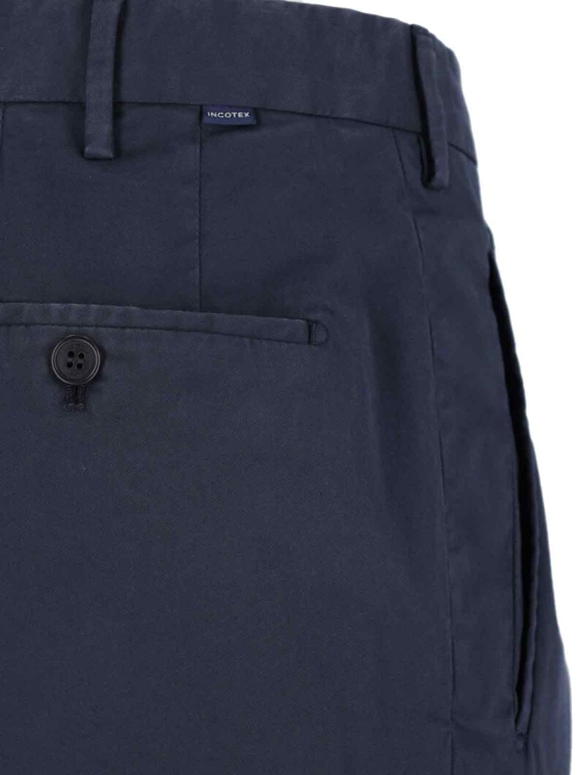 Incotex Straight Trousers With Pleated Front And Pockets In Blue
