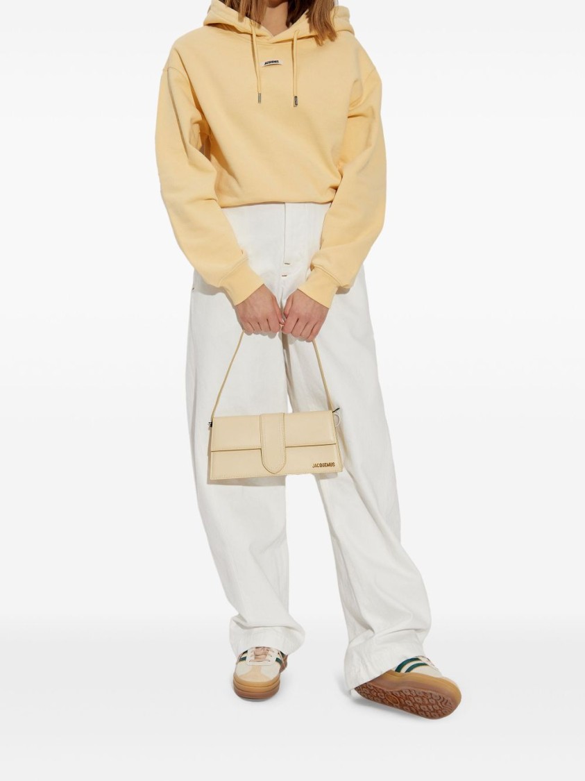 Shop Jacquemus Cropped Yellow Hoodie In Neutrals