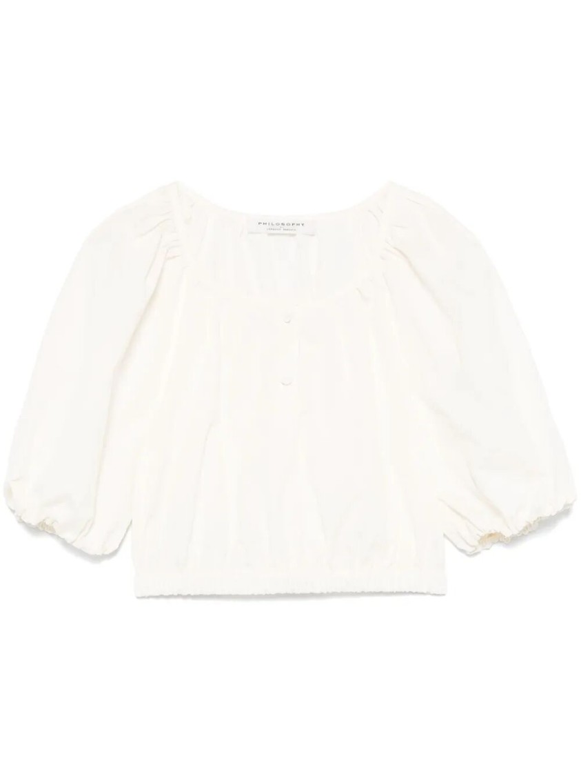 Philosophy Di Lorenzo Serafini Cropped White Shirt With Puffed Sleeves